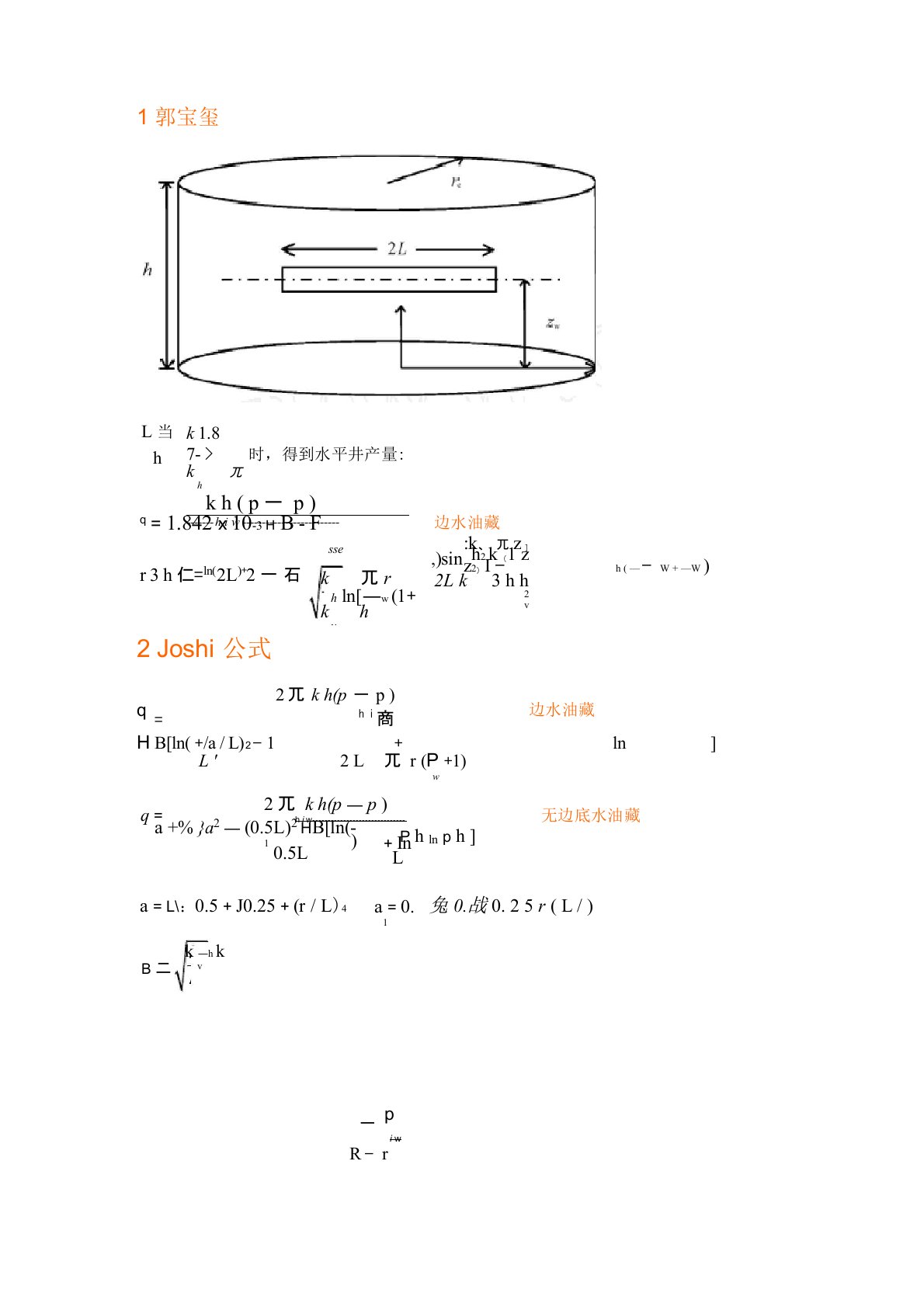 水平井产能公式