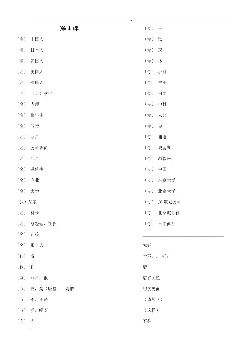 【默写版】新版标准日本语单词表