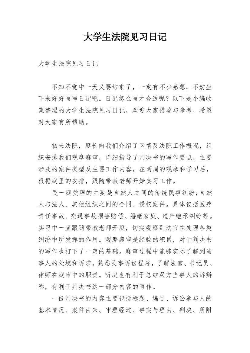 大学生法院见习日记