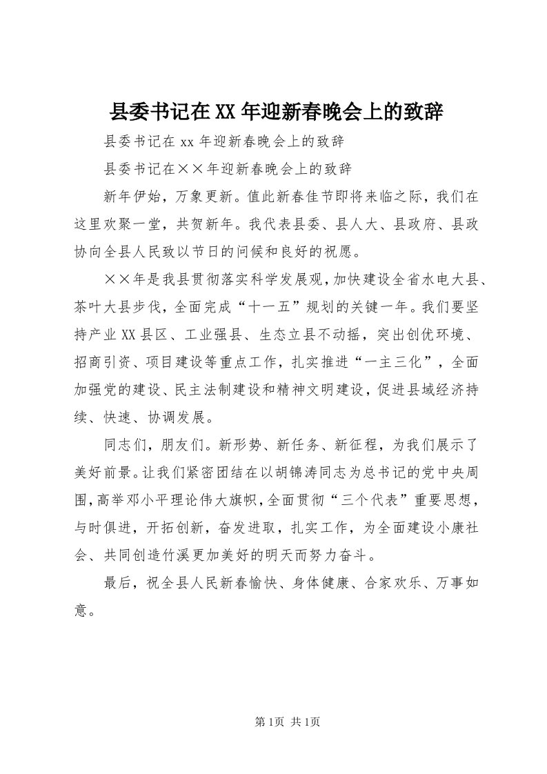 6县委书记在某年迎新春晚会上的致辞