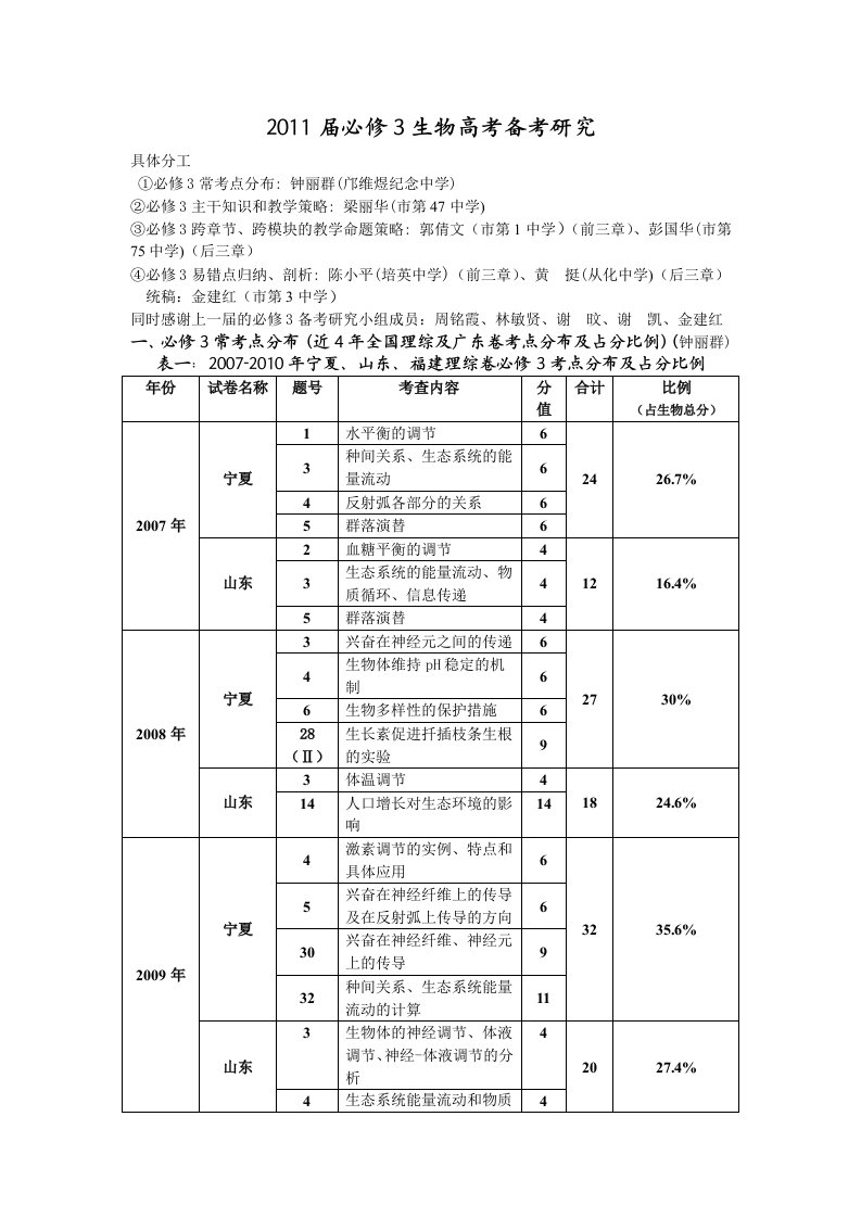 必学3生物高考备考研究