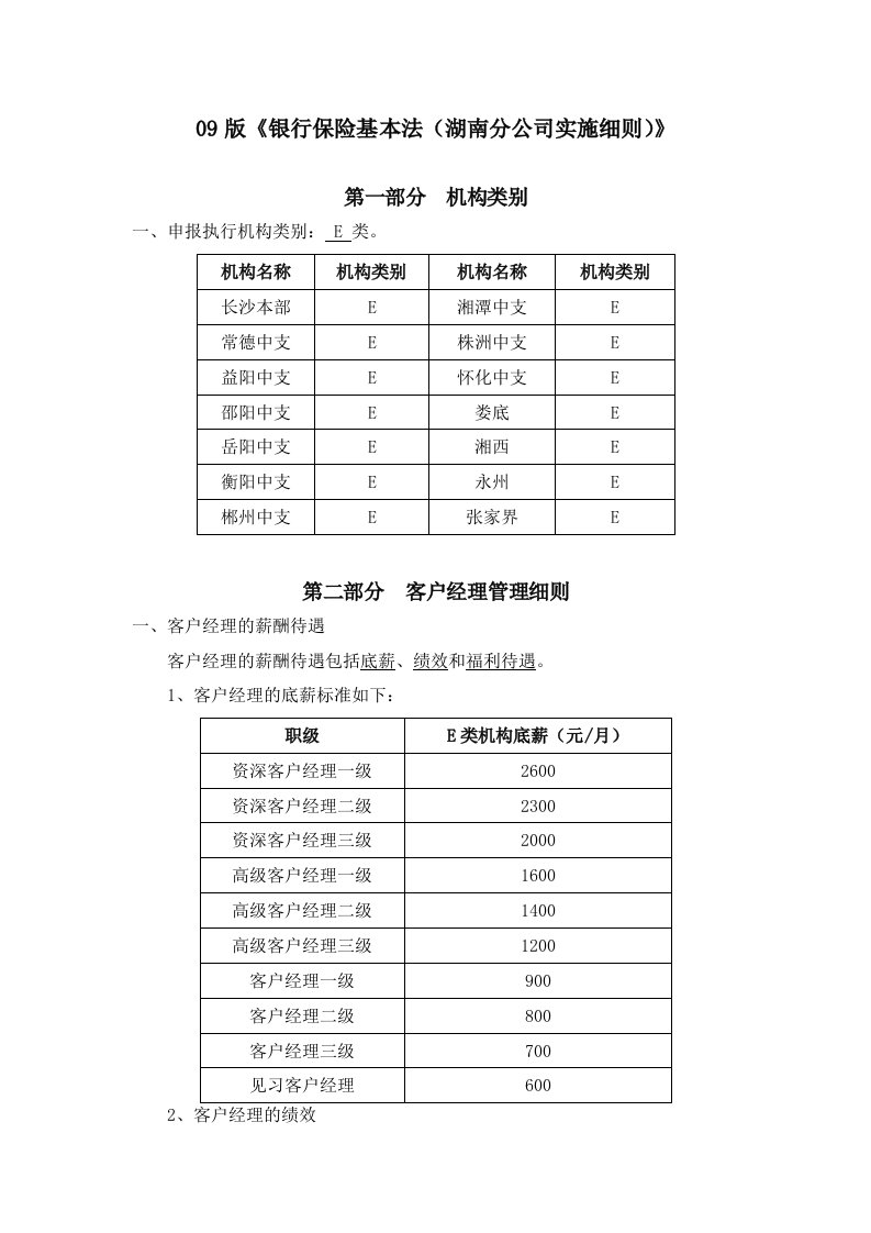 09版银行保险基本法(湖南分公司实施细则)