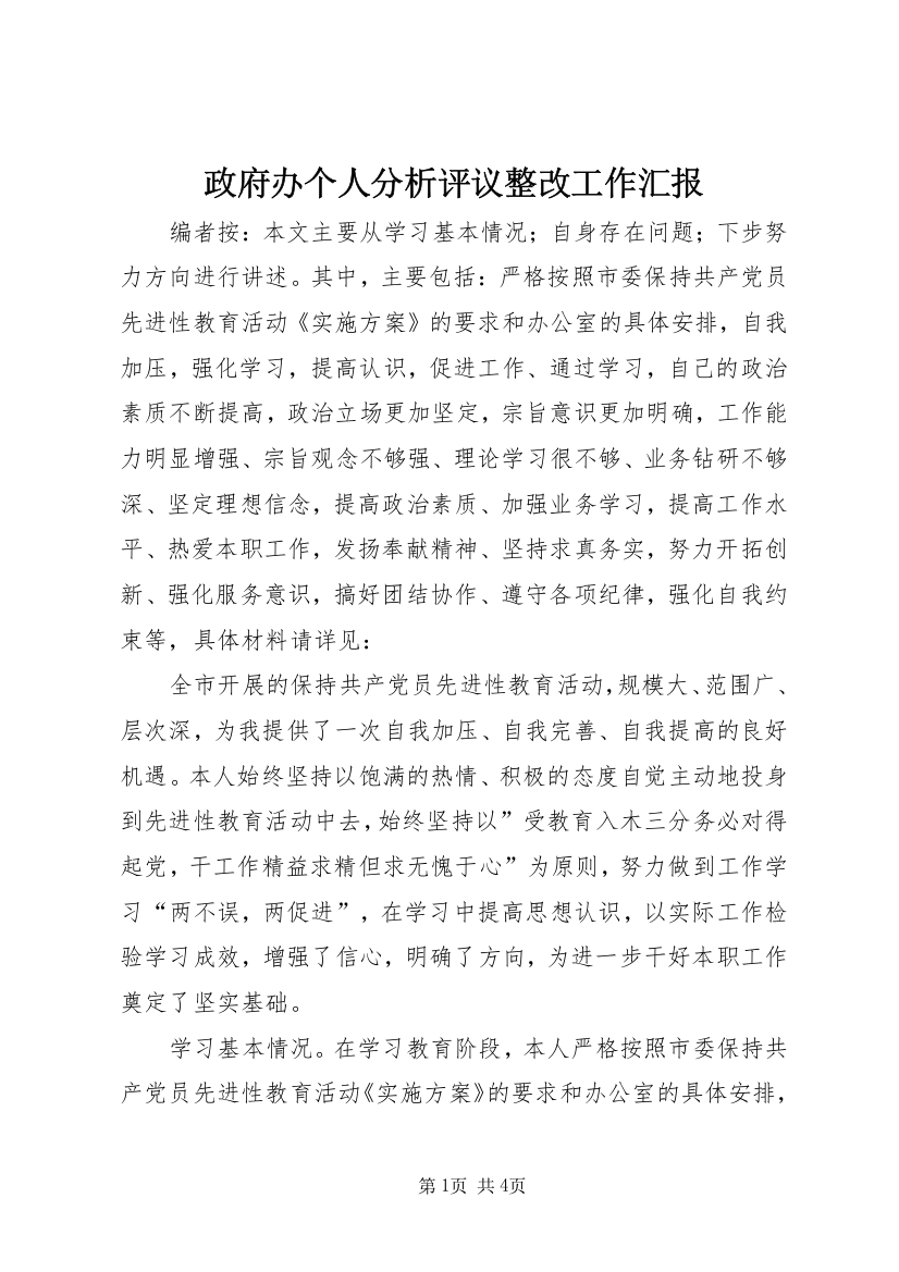 政府办个人分析评议整改工作汇报