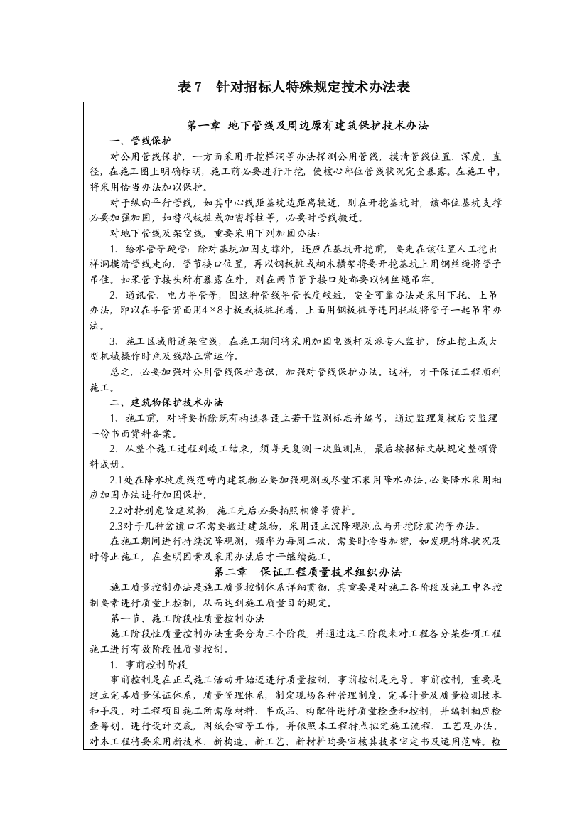 表针对招标人特殊要求的技术措施表-样本