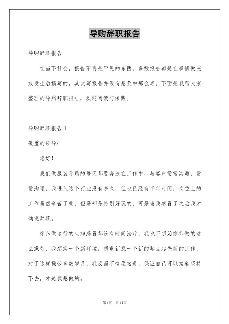 导购辞职报告例文2