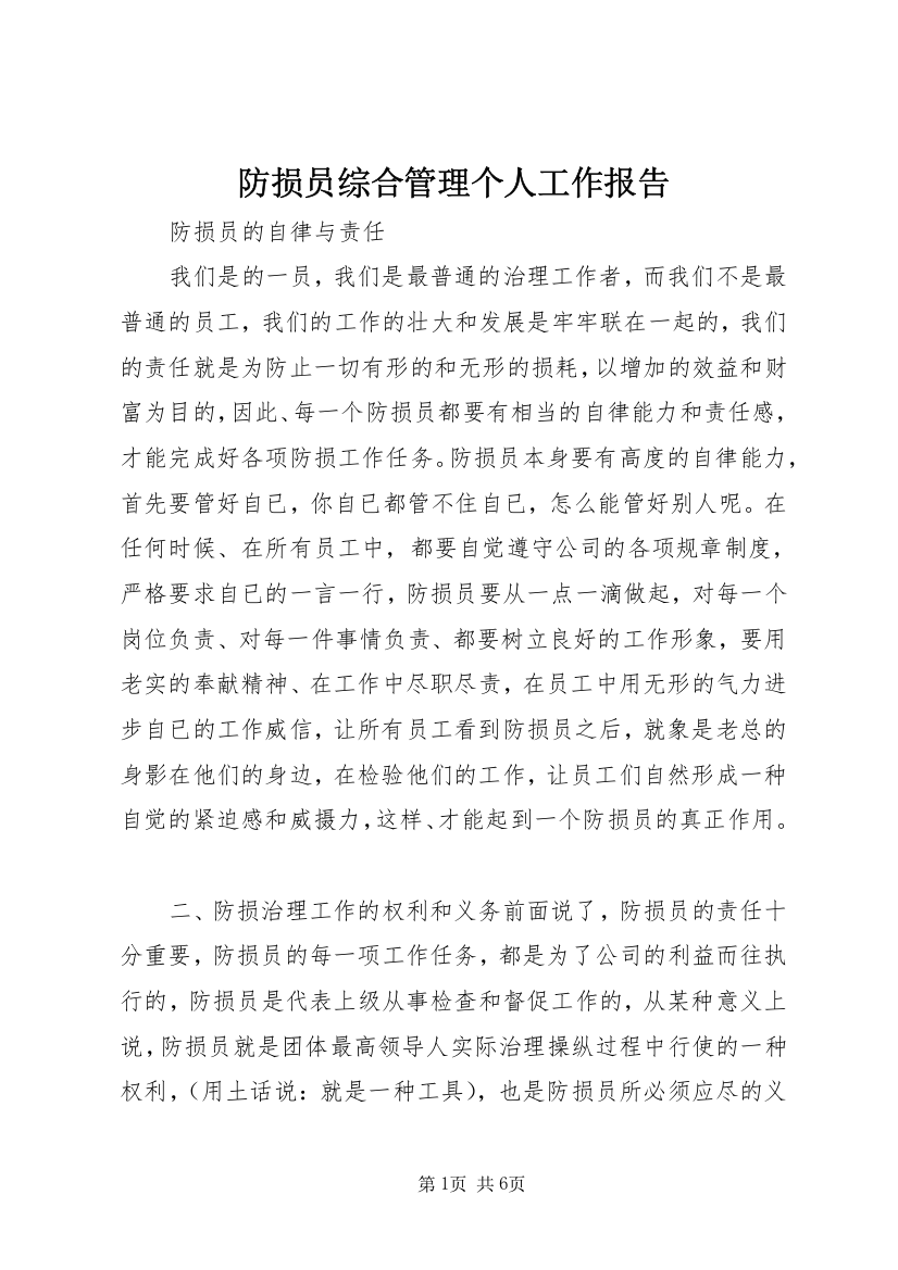 防损员综合管理个人工作报告