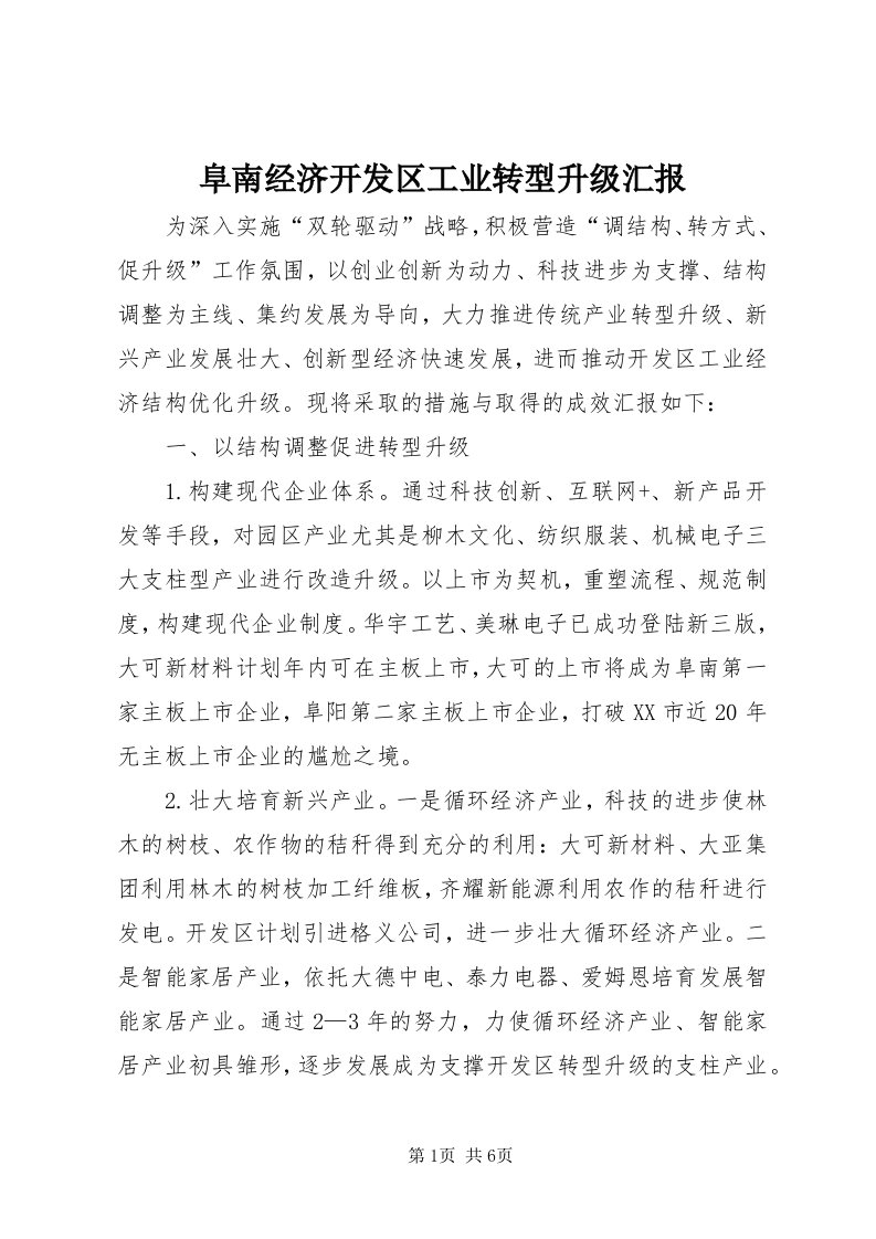 阜南经济开发区工业转型升级汇报