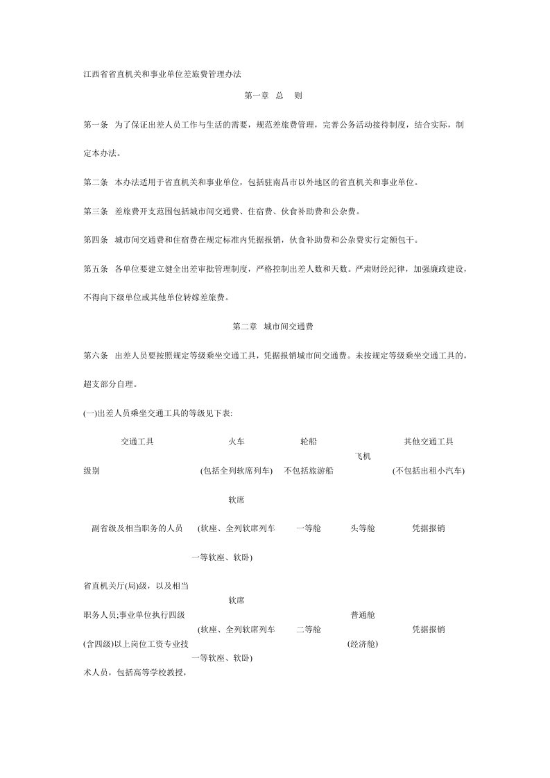 江西省省直机关和事业单位差旅费管理办法