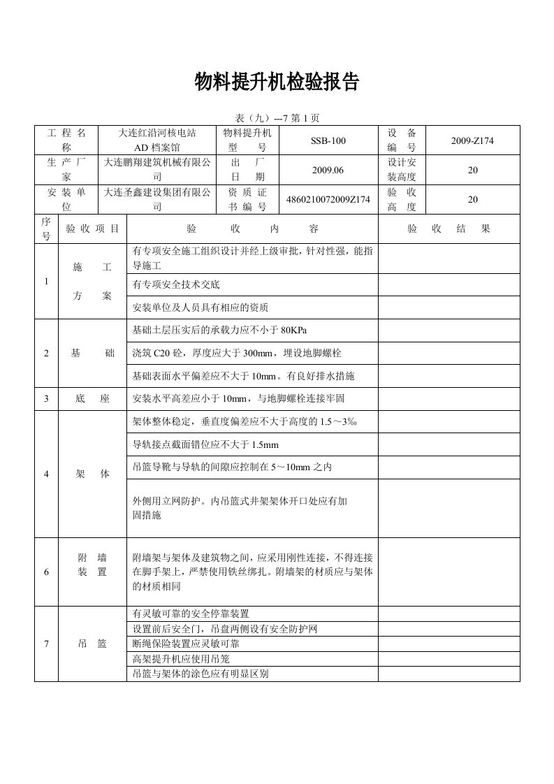 物料提升机检验报告