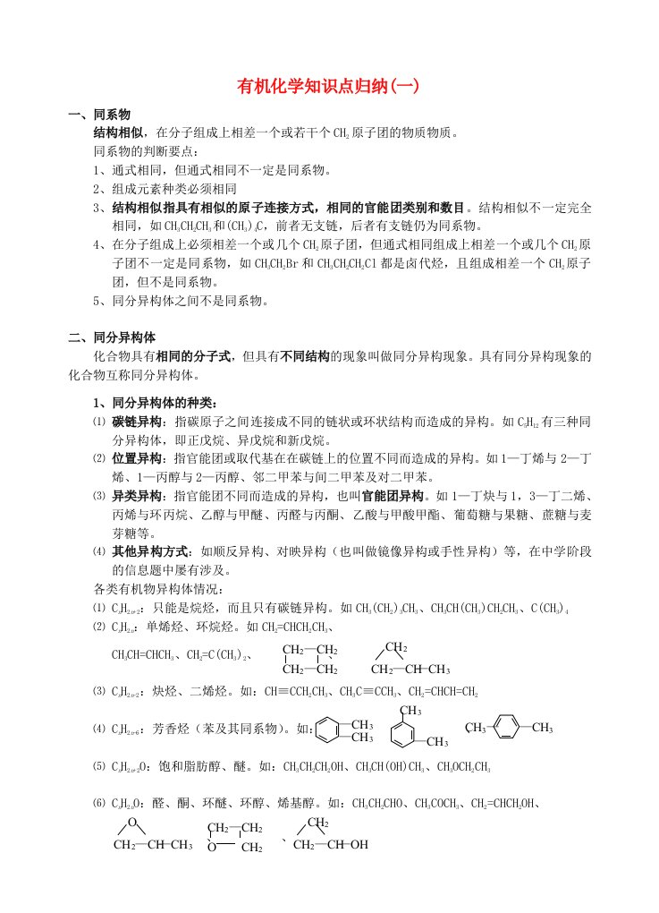 高中化学有机化学知识点归纳新人教版选修