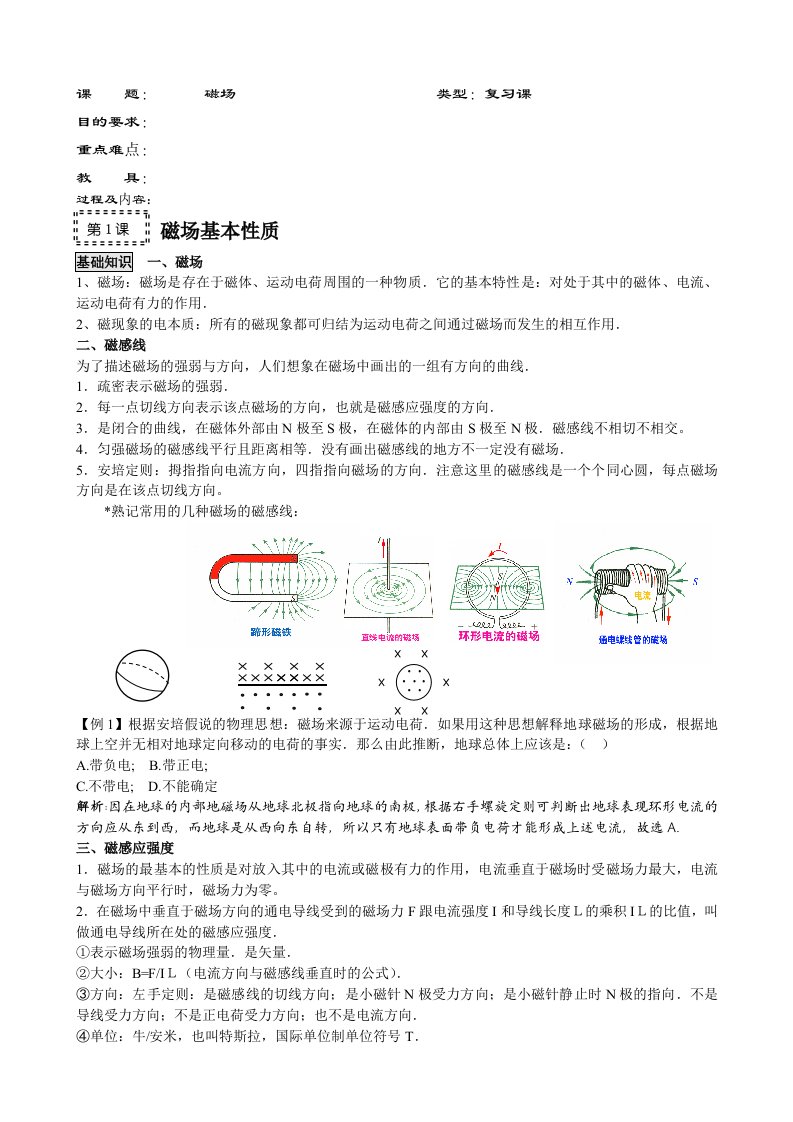 高考第一轮复习教案9-磁场