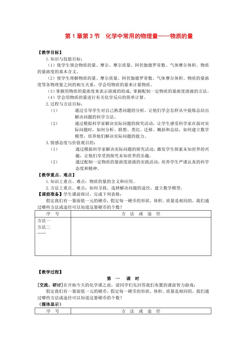 化学中常用的物理量-物质的量