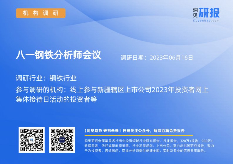 机构调研-钢铁行业-八一钢铁(600581)分析师会议-20230616-20230616