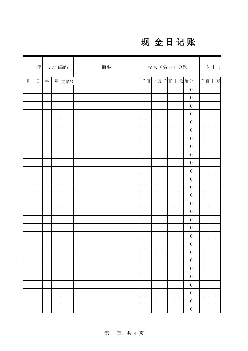 出纳现金日记账(带公式)