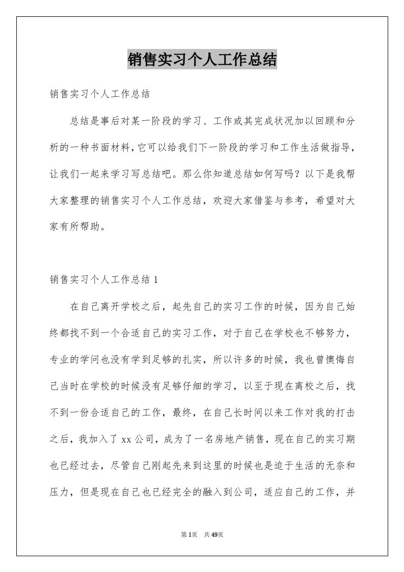 销售实习个人工作总结例文