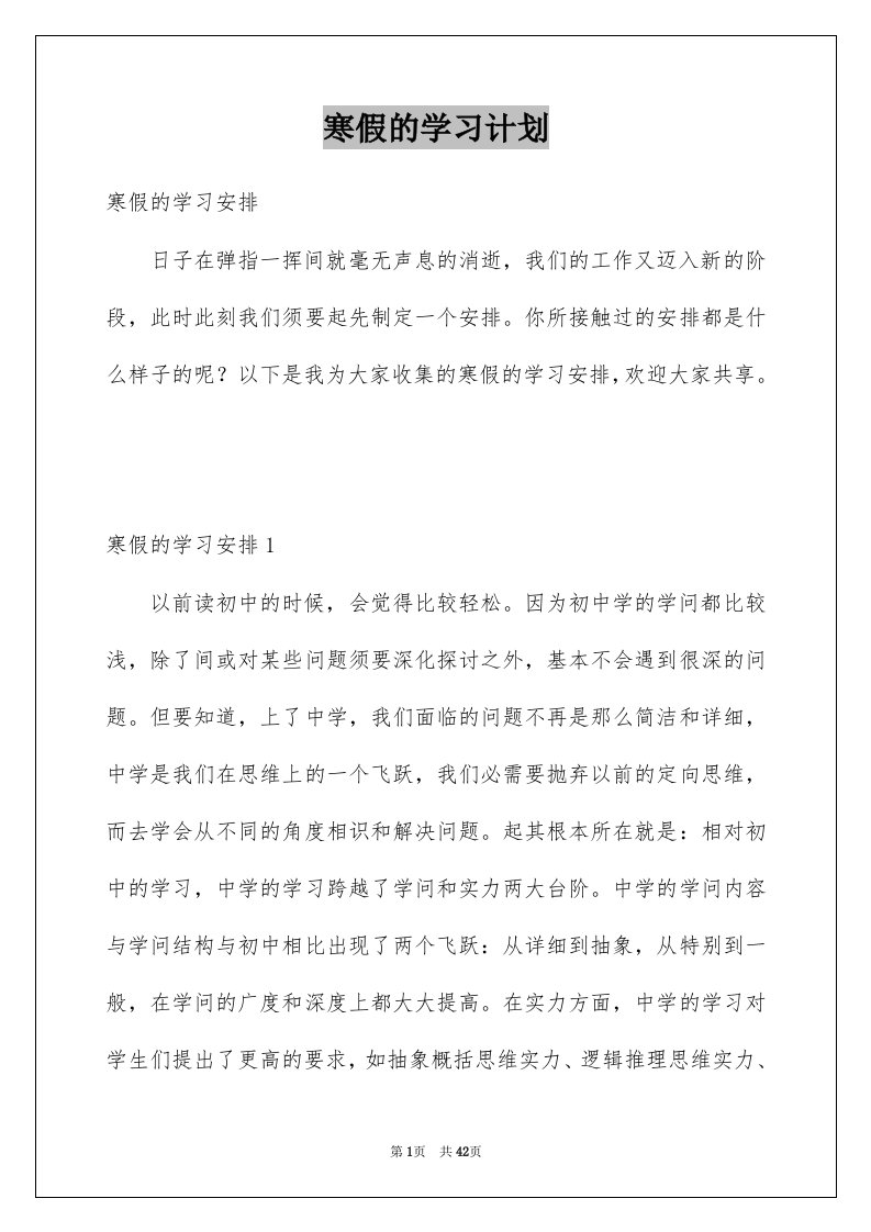 寒假的学习计划例文