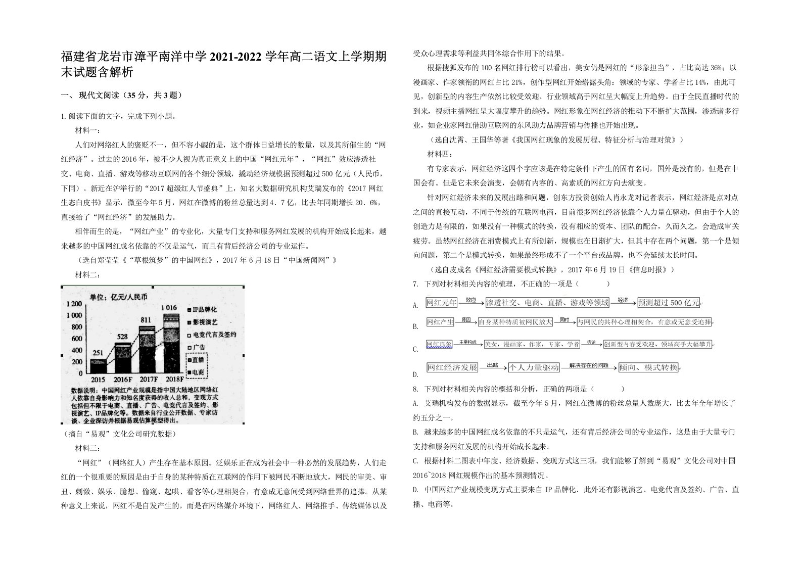 福建省龙岩市漳平南洋中学2021-2022学年高二语文上学期期末试题含解析