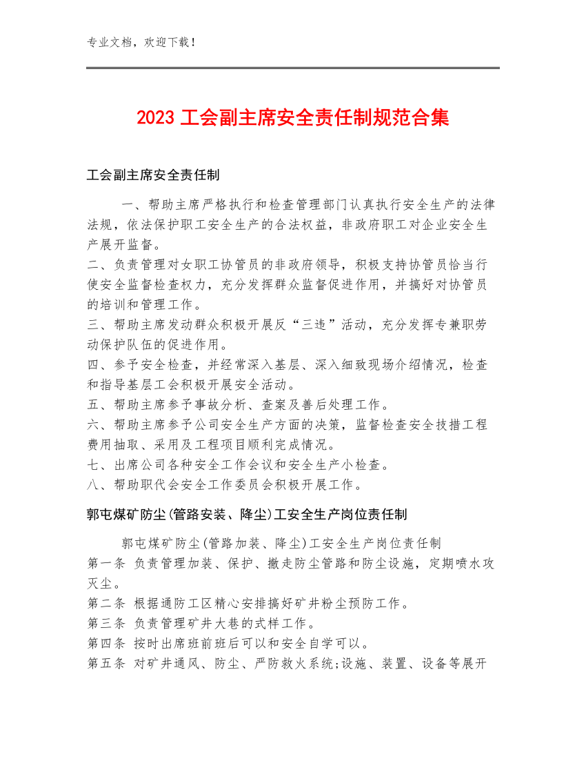 2023工会副主席安全责任制规范合集