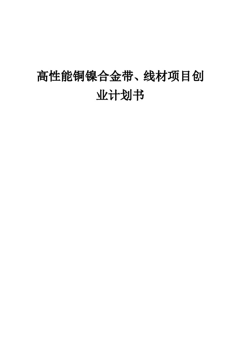 高性能铜镍合金带、线材项目创业计划书