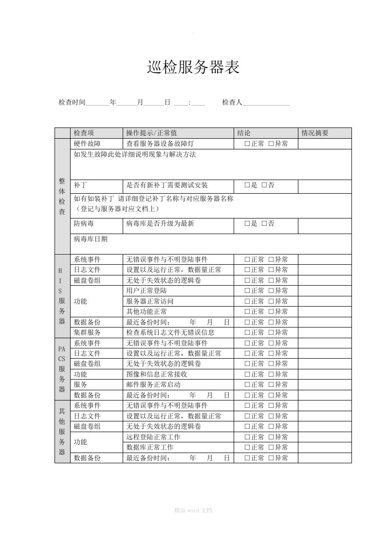 服务器巡检记录