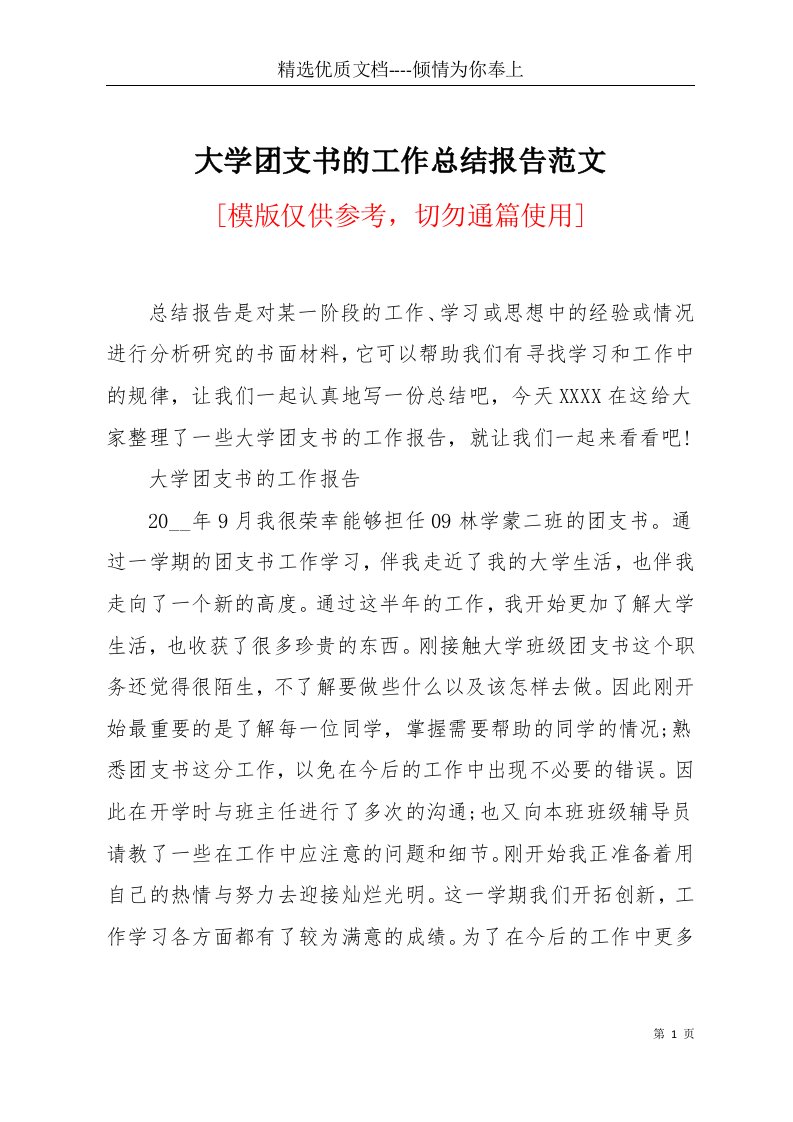 大学团支书的工作总结报告范文(共7页)