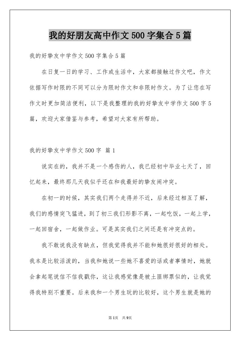 我的好朋友高中作文500字集合5篇