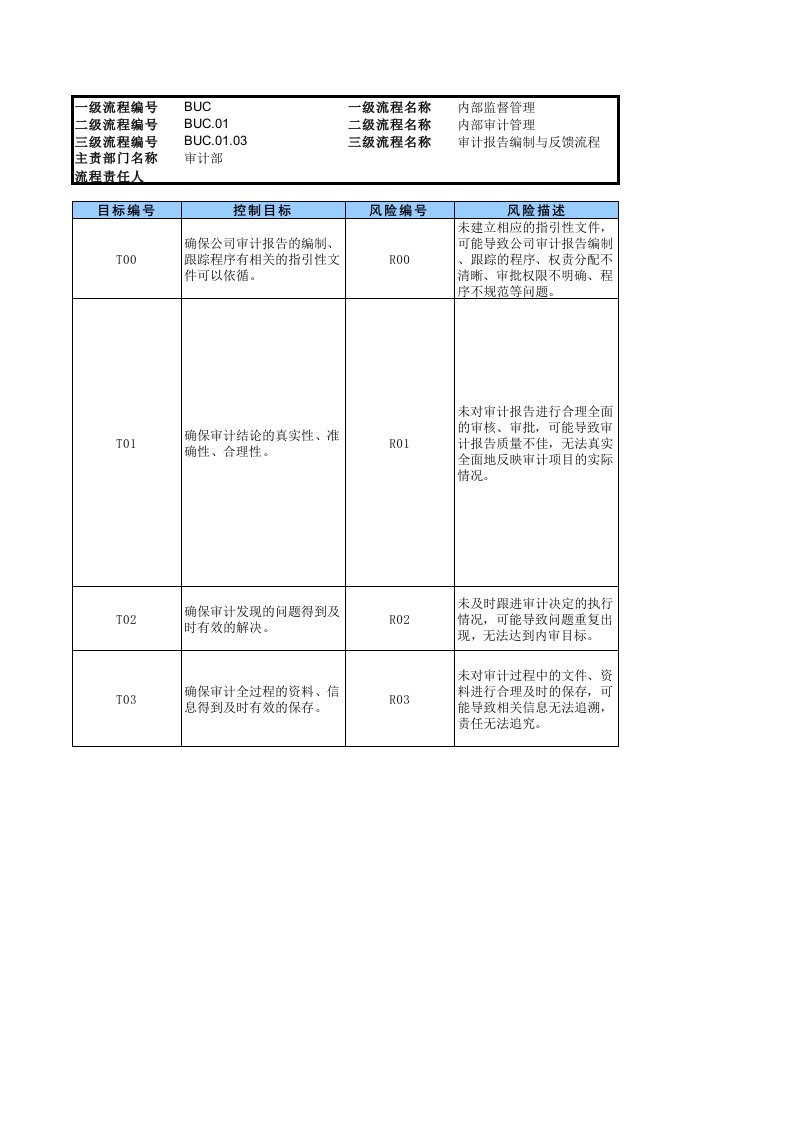 公司内控审计报告编制与反馈流程-RCM风险控制矩阵模版