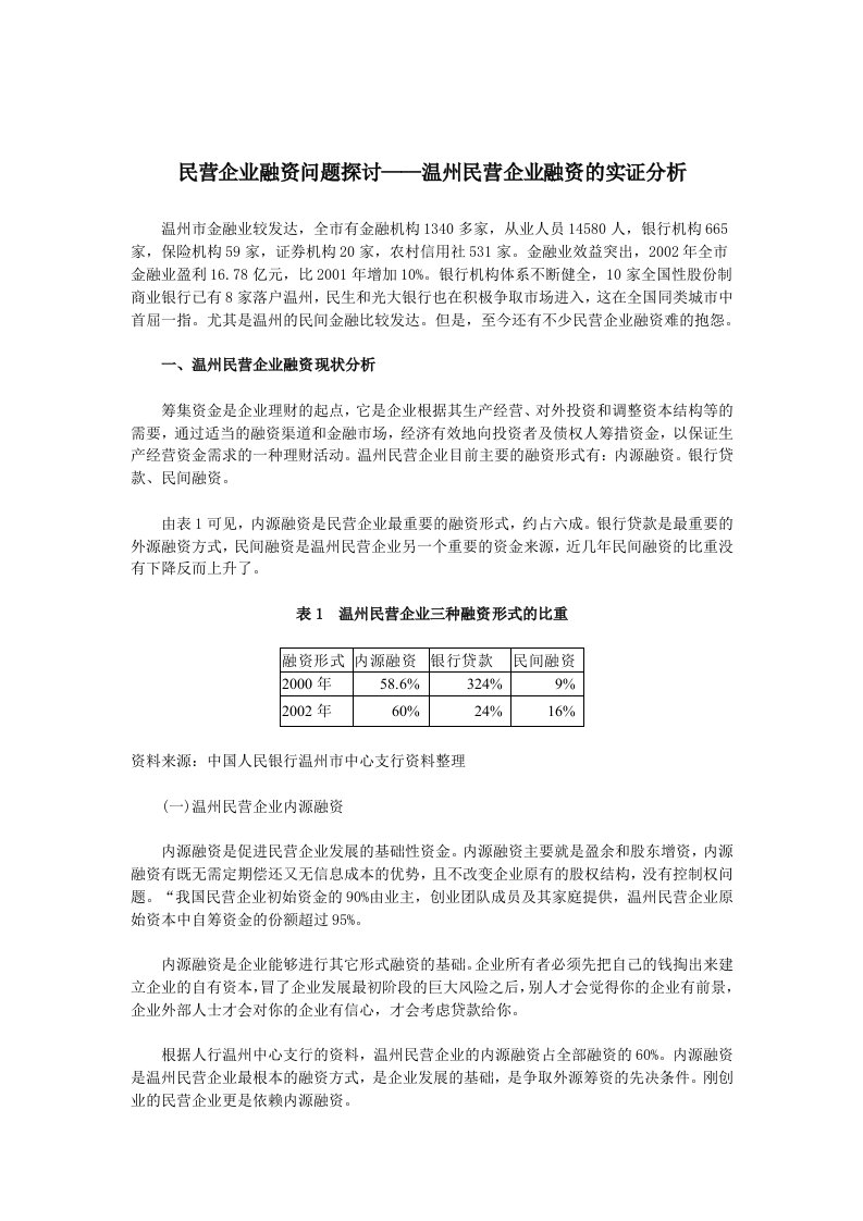 温州民营企业融资问题探讨