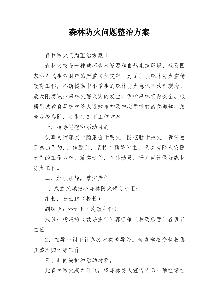 森林防火问题整治方案