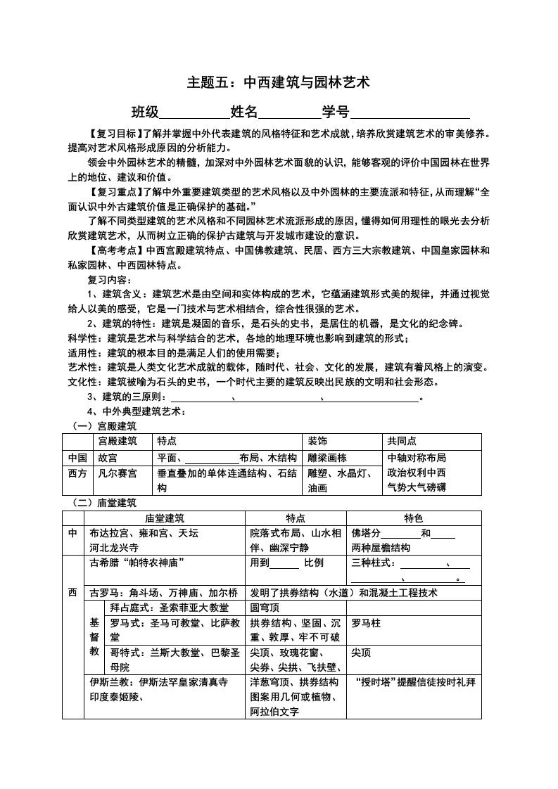 主题五：中外建筑园林艺术教案