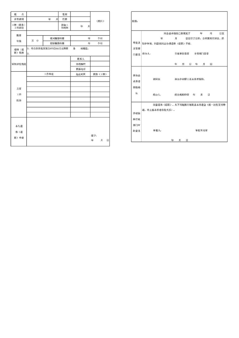 河南省信阳市企业职工退休(退职)审批表