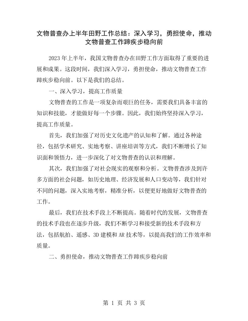 文物普查办上半年田野工作总结：深入学习，勇担使命，推动文物普查工作蹄疾步稳向前