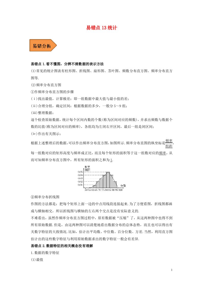 全国通用2023年高考数学二轮复习易错题精选易错点13统计