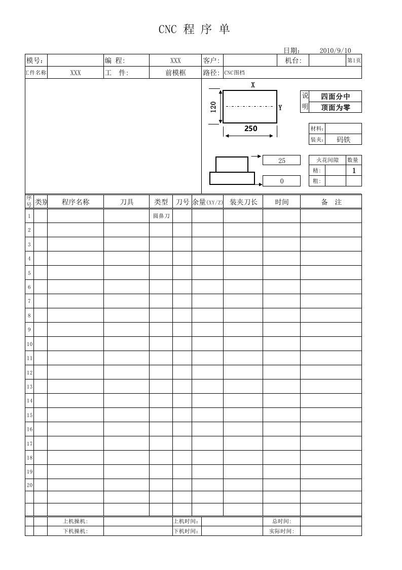 CNC程序单
