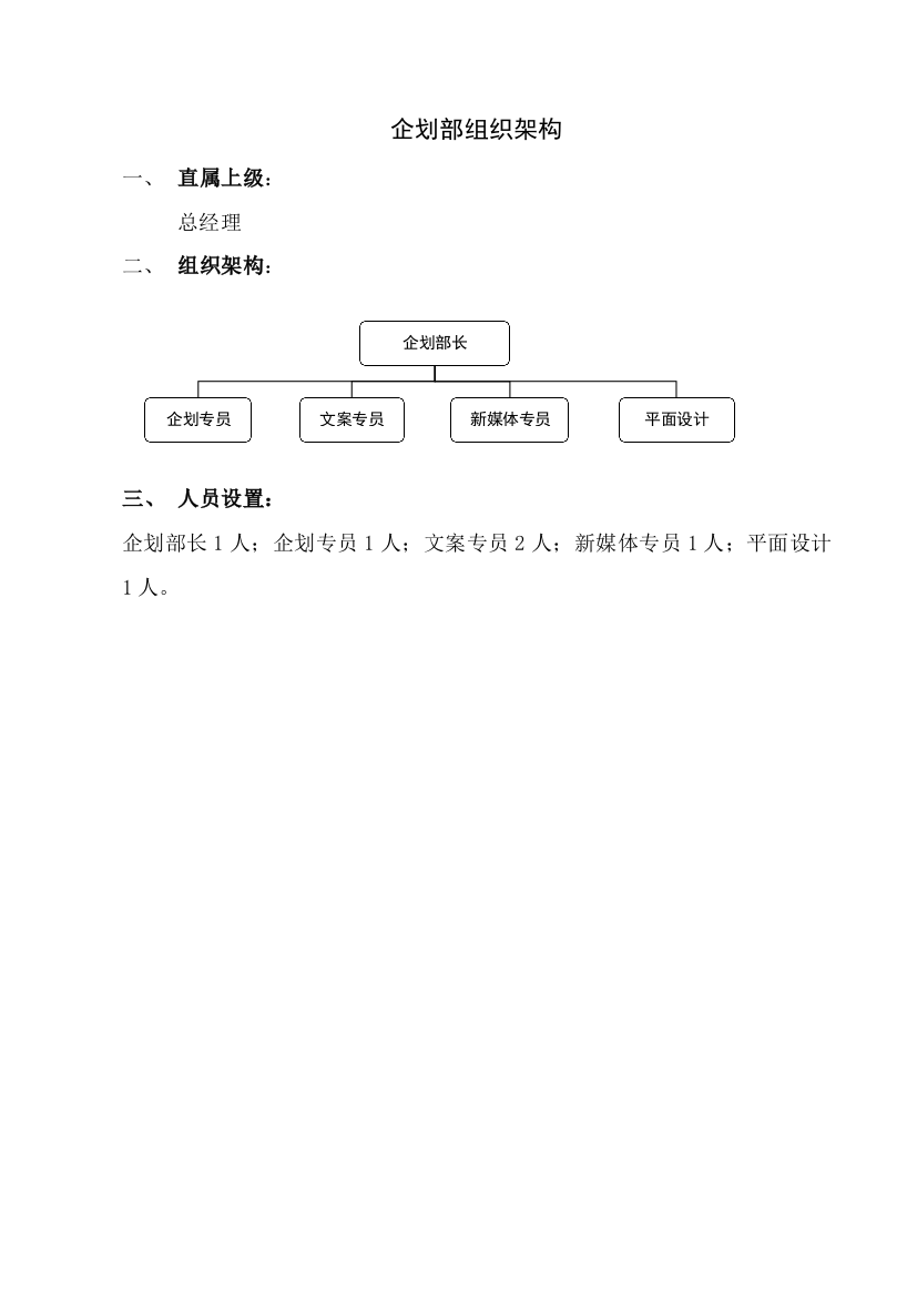 专项企划部组织架构及岗位说明指导书