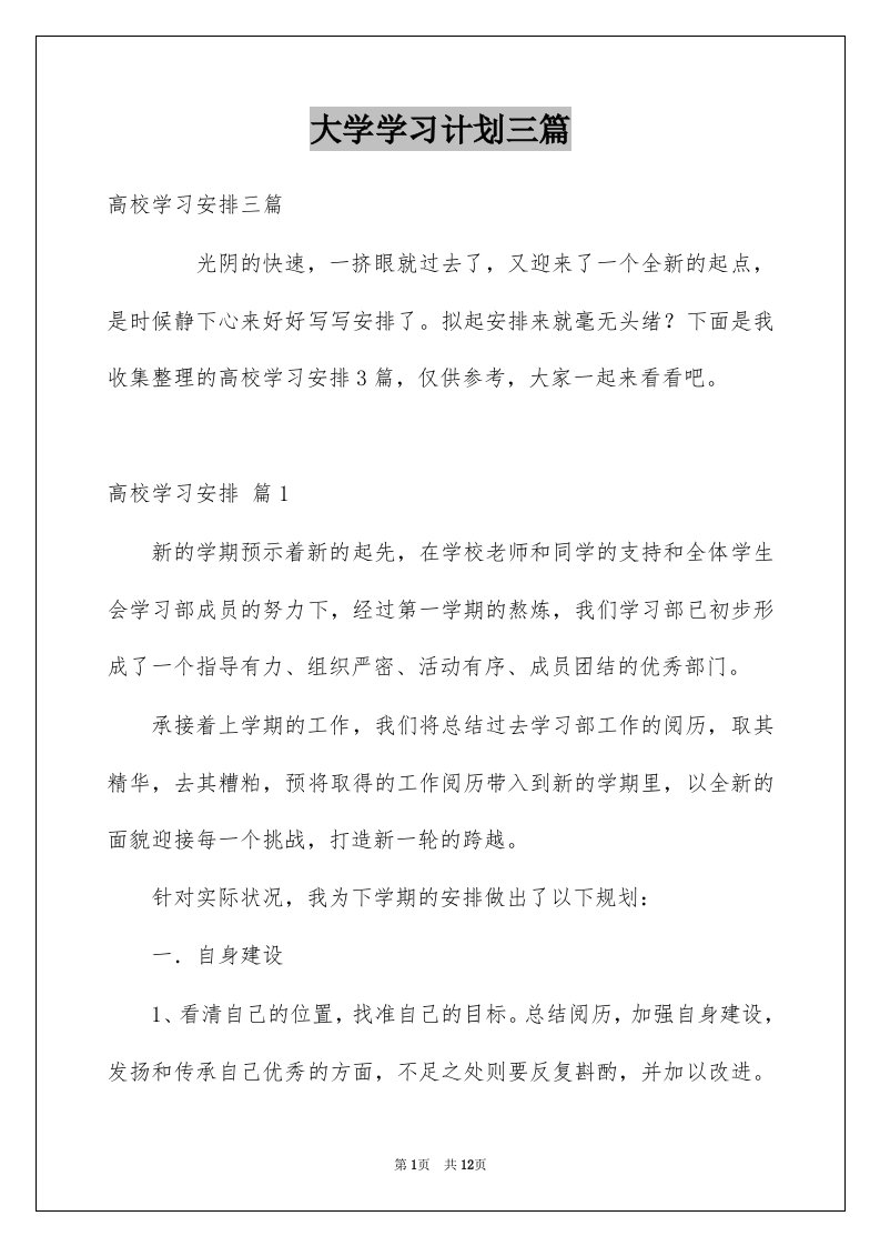 大学学习计划三篇例文5