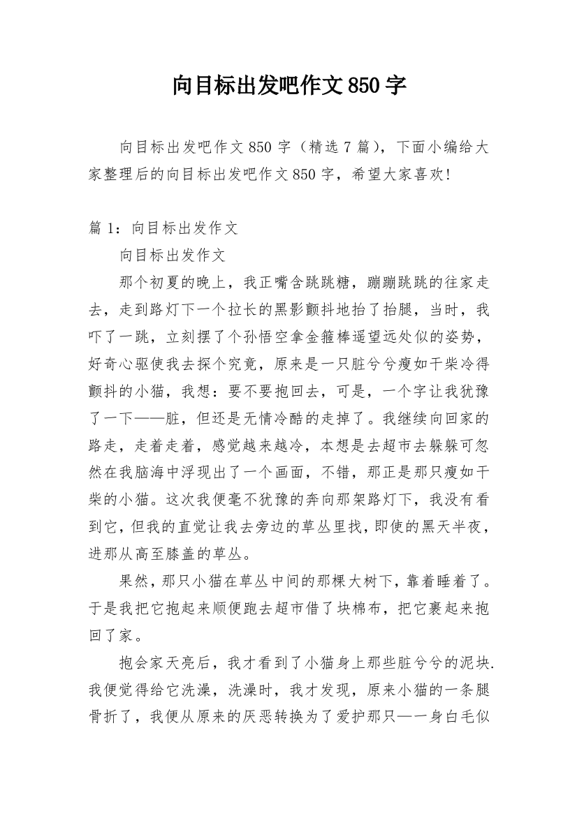 向目标出发吧作文850字