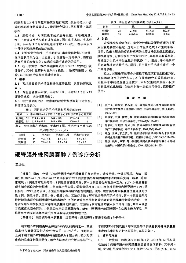 硬脊膜外蛛网膜囊肿7例诊疗分析