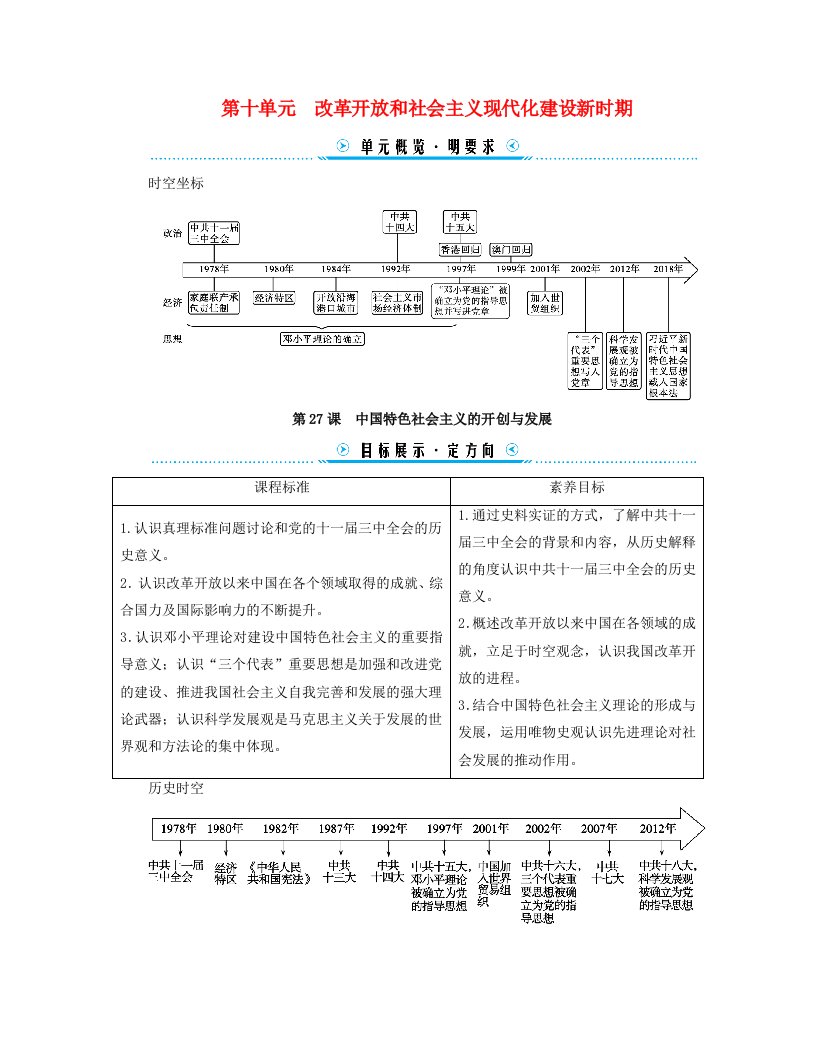 新教材适用2023_2024学年高中历史第10单元改革开放和社会主义现代化建设新时期第27课中国特色社会主义的开创与发展学案部编版必修中外历史纲要上