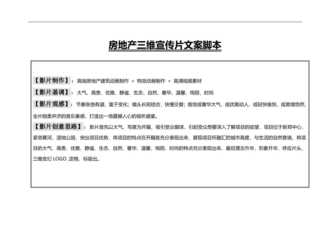 大气楼书房地产三维宣传片文案脚本2