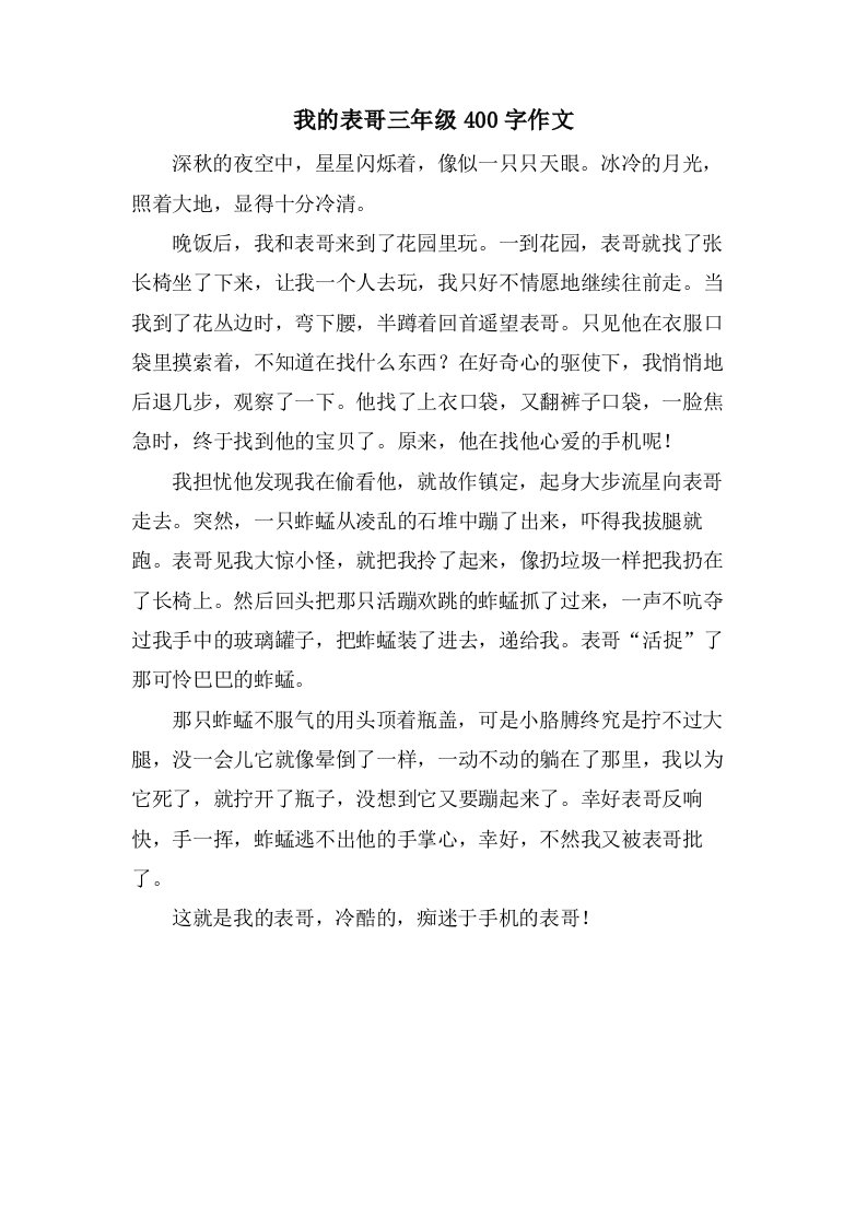 我的表哥三年级400字作文