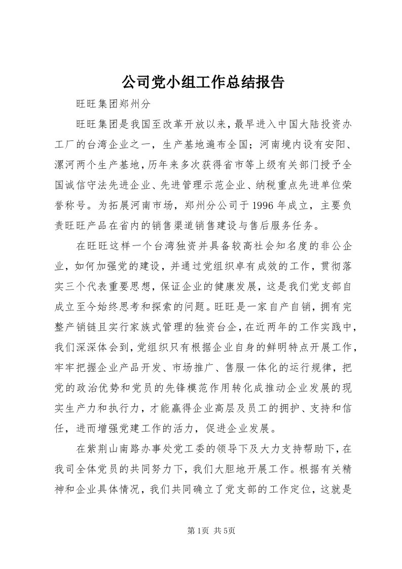 公司党小组工作总结报告