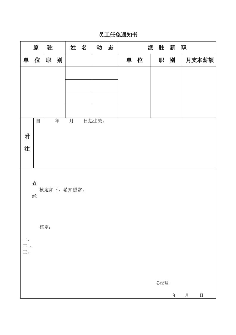 员工管理-员工任免通知单