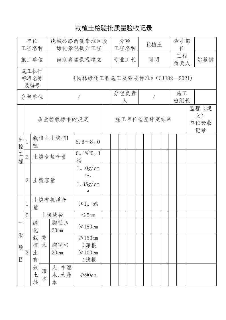 《园林绿化工程施工及验收规范》(CJJ82-2012)表格