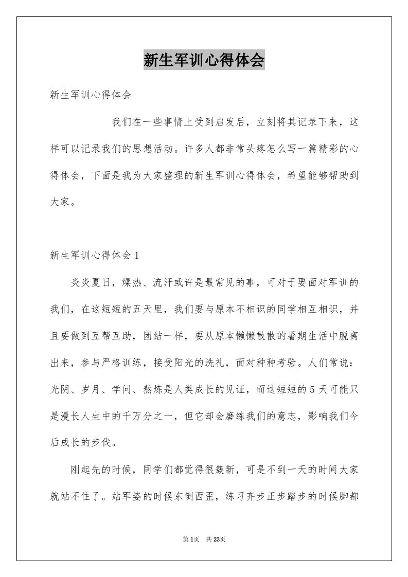 新生军训心得体会汇总1