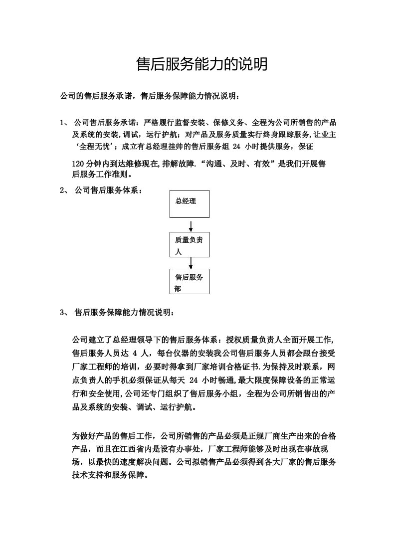 售后服务能力说明【范本模板】