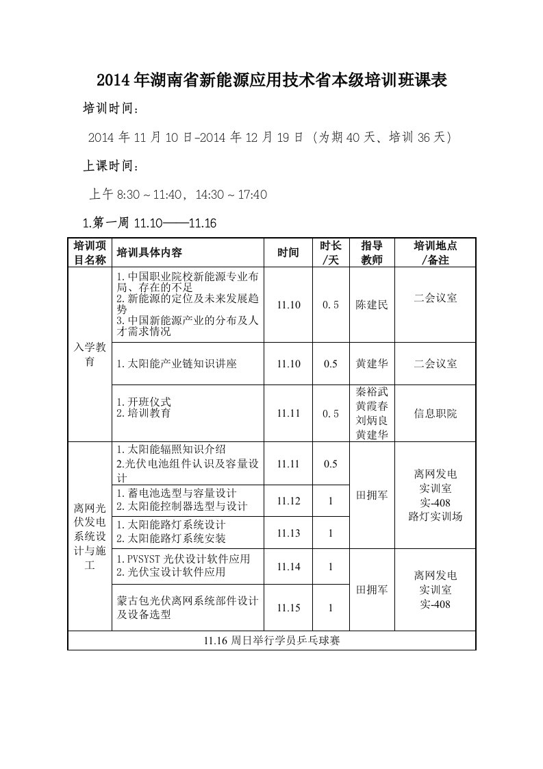 湖南省新能源应用技术省本级培训班课表