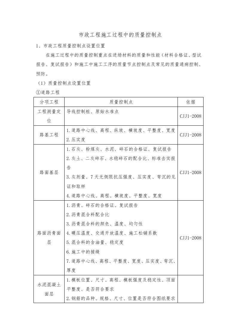 市政工程施工工程中的质量控制点