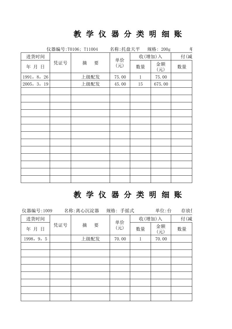 生物教学仪器分类明细账