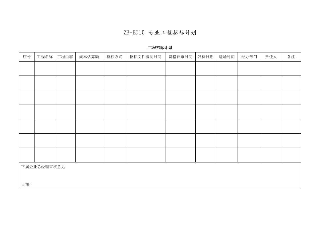 工程招标计划、招标流程